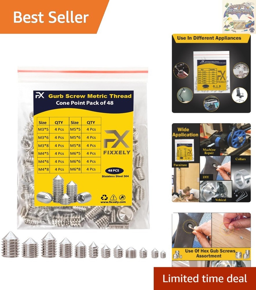48 Pcs Assorted M3-M6 Hex Head Set Screws – Durable Stainless Steel Grub Screws
