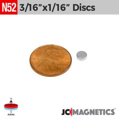 3/16in x 1/16in N52 Rare Earth Neodymium Small Magnet Discs