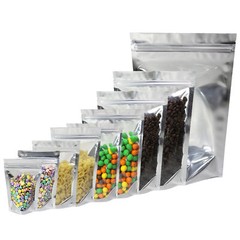 100 Pcs Food Safe Silver QuickQlick™ Stand Up Bag with Single Sided Clear Window