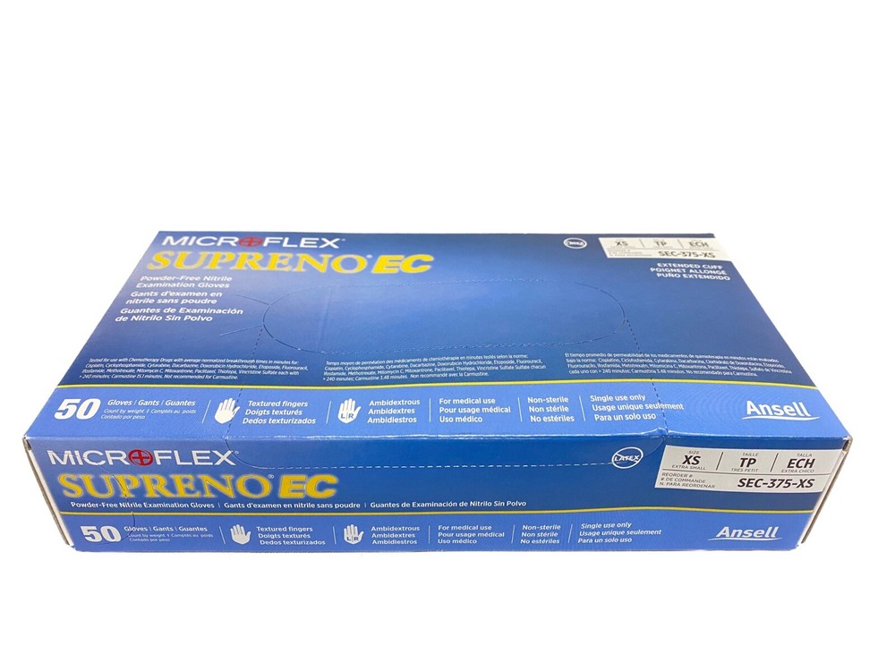 (50/Pk) ANSELL Microflex Supreno EC Nitrile Exam Gloves – XSmall – Violet Blue