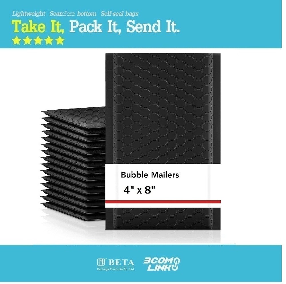 #000 4×8 (4×7) Poly Bubble Mailer Padded Envelope Shipping Bag Premium Black