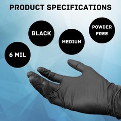 Medium 6 MIL Textured Black Nitrile Exam Powder-Free Gloves 1000 Pieces
