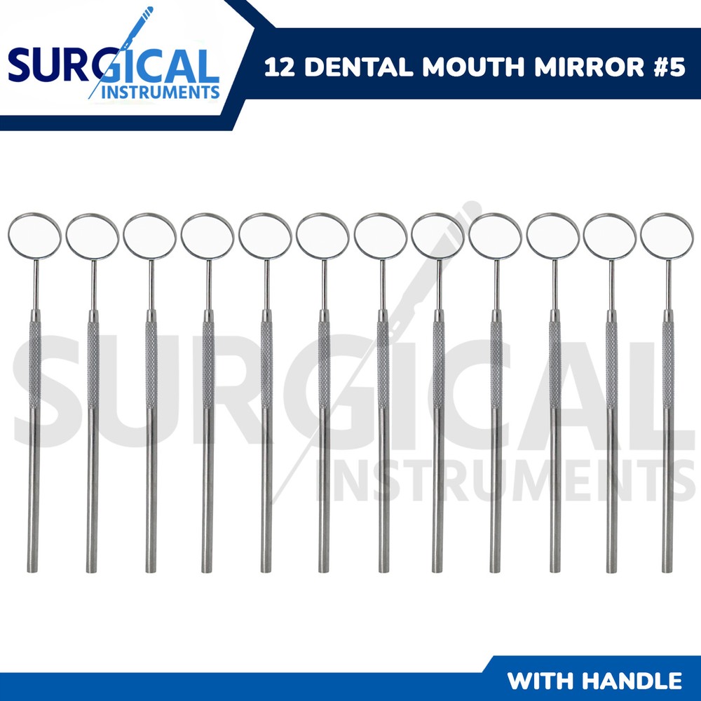 12 pcs Dental Mouth Mirror #5 w/Handle Dental Instrument