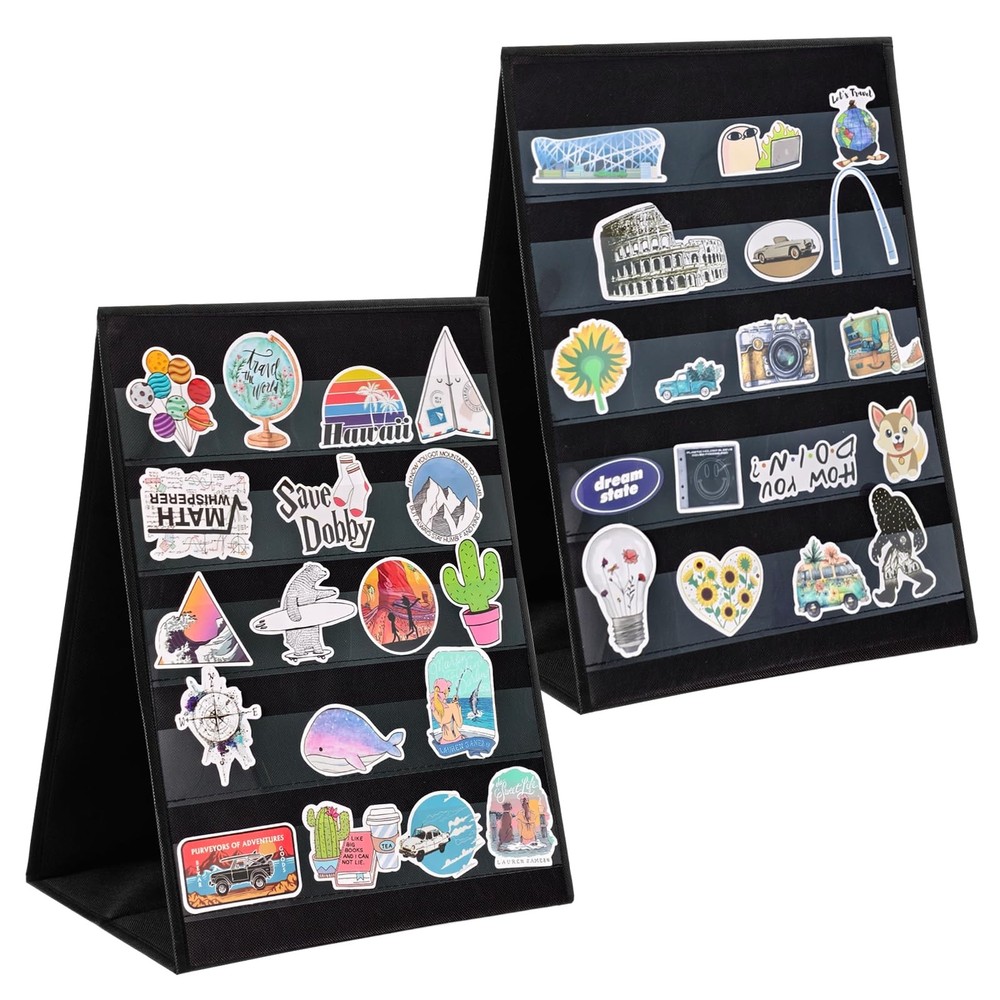 2Pcs 5 Tier Stickers Display Stand for Vendors, Double-Sided Sticker Holder D…