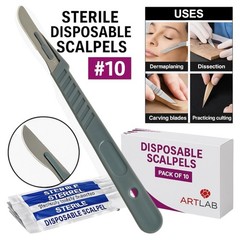 10 PCS STERILE DISPOSABLE SCALPELS #10-SINGLE USE-DENTAL, SURGICAL, DERMAPLANING