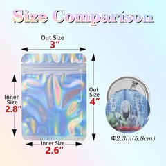 Holographic Bags 100pcs Mylar Bags 3×4 inches Resealable Bag with Party Favor…