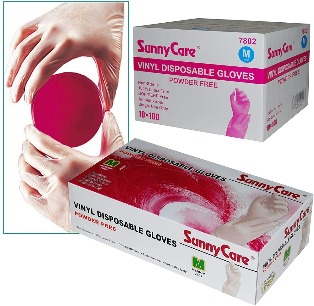 SunnyCare #7802 Vinyl Disposable Gloves Powder Free(Latex Nitrile Free) Medium