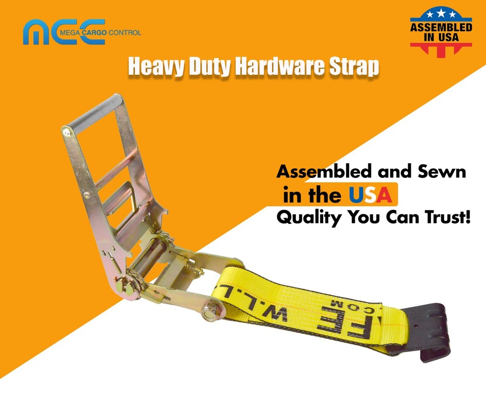 USA 3″ & 4″ Ratchet Tie Down Short Fixed End Strap w/Flat Hook for Flatbed Truck