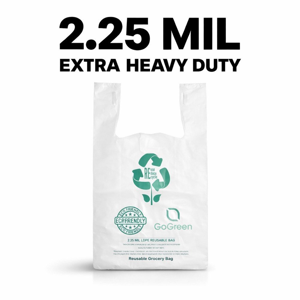 Heavy Duty T Shirt White Grocery Bags 1/6 Large 21×6.5×11.5 2.25 Mil Bags