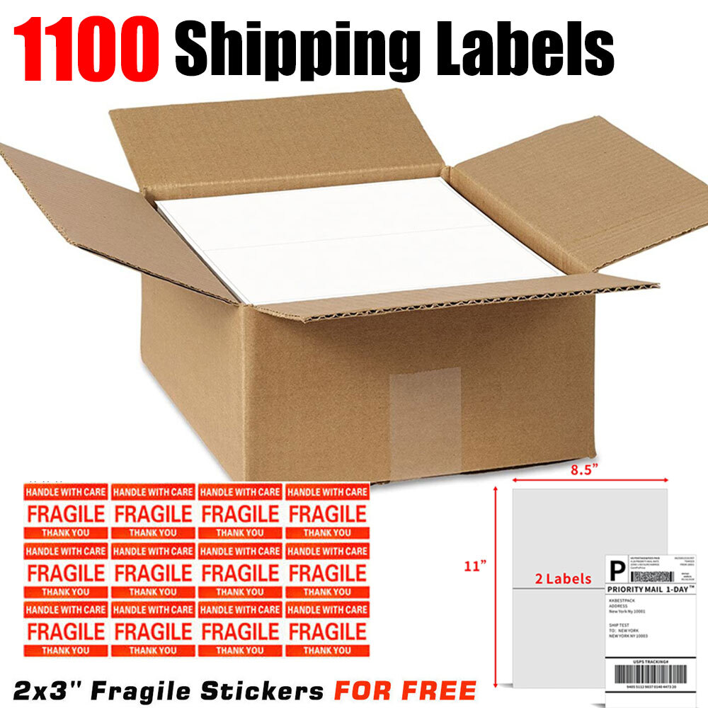 1100 Premium 8.5×5.5 Square Corner Shipping Labels Half Sheet Self Adhesive US