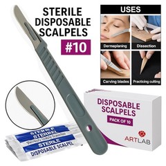 10 PCS STERILE DISPOSABLE SCALPELS #10-SINGLE USE-DENTAL, SURGICAL, DERMAPLANING