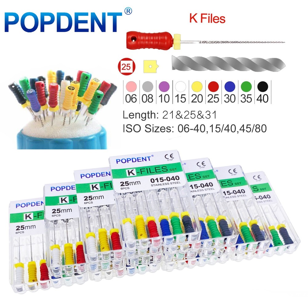 10 Packs Dental Endo Root Canal Files Hand Use K-Files Stainless Steel 21mm/25mm