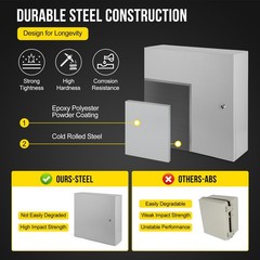 16″Lx20″Hx8″W, IP66 Steel Electrical Enclosure Box with Lock & Waterproof Seal