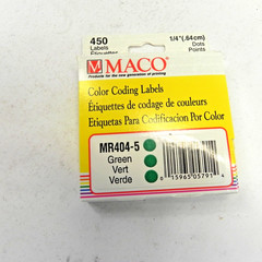 COLOR CODING LABELING DOTS GREEN CASE OF 10 BOXES 450 DOTS PER 1/4″ MR404-5