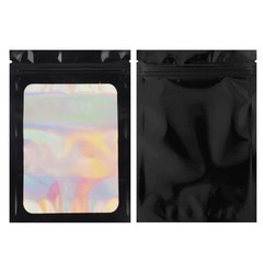 400PCS Holographic Mylar Foil Bag Resealable Zipper Pouch Packaging Clear Front