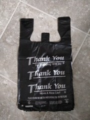 1/6 Large 21×6.5 x11.5 BLACK Thank You T-Shirt Plastic Grocery Shopping Bags 100
