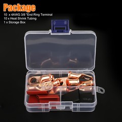 20pcs 4 AWG Gauge Copper Lugs w/ BLACK & RED Heat Shrink End Ring Terminals Wire