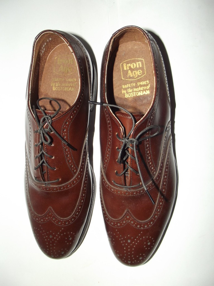 Iron Age Safety Shoes Mens9M Brown Leather Wingtip Steel Toe Oil Proof Bostonian
