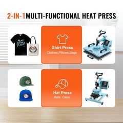 VEVOR Heat Press Machine 12×15 in 2 in 1 Heat Transfer Machine for T-Shirts Hats