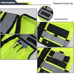 Class 2 High Visibility Reflective Safety Vests Women & Men With 15 Pockets A…