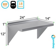 14 in. x 24 in. Stainless Steel Wall Shelf With Squared Edge
