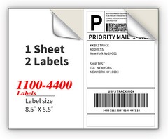1000-4000 Premium 8.5X 5.5″ Half Sheet Self Adhesive Shipping Labels 2 Per Sheet