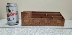 Vintage SMALL PLASTIC Desk ORGANIZER Caddie FAUX Carved WOOD Hong Kong