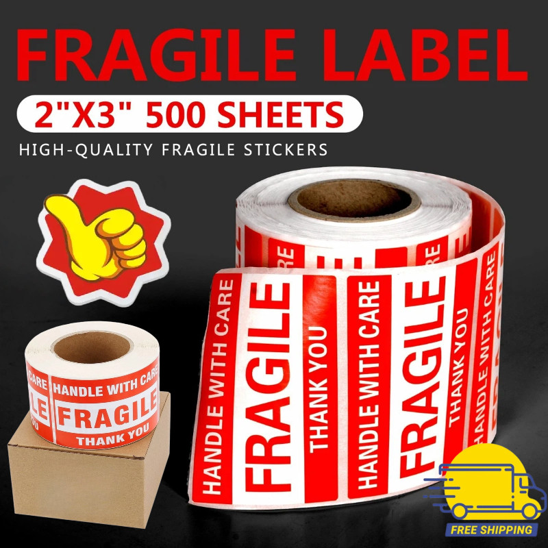 Fragile Stickers 1 Roll 500 2×3 Fragile Label Sticker Handle With Care Mailing