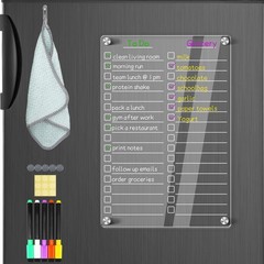 Acrylic Magnetic Dry Erase Board for Fridge, 12″X8″ Clear Magnetic to Do List…