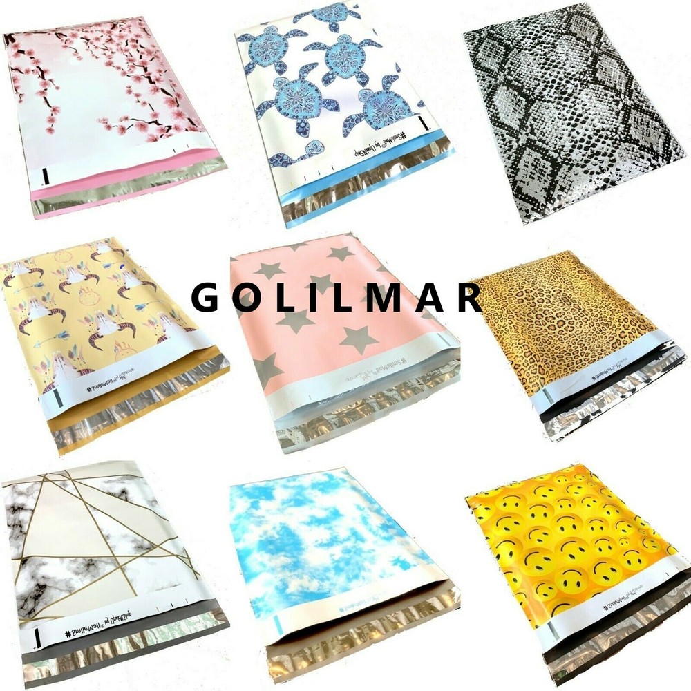 100 Designer Poly Mailers Plastic Envelopes Shipping Bags Custom 6×9,10×13,14×17