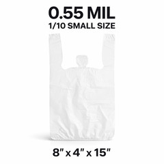 Bags 8x4x15 White T-Shirt Shopping Grocery Bags 0.55 Mil Plastic 1/10 Small