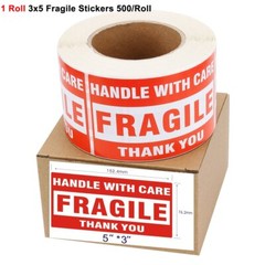 500 LARGE 3 x 5 Fragile Handle With Care Thank You Label Sticker