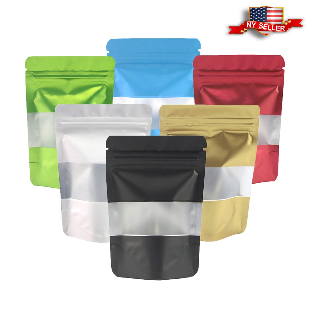 100 Colorful Matte Foil Stand-Up Bags with Clear Window (Various Color & Size)