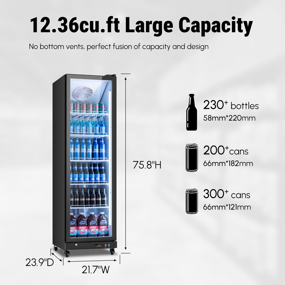 Yeego 12.36 Cu.ft Commercial Display Beverage Refrigerator Cooler For Beer,Cola