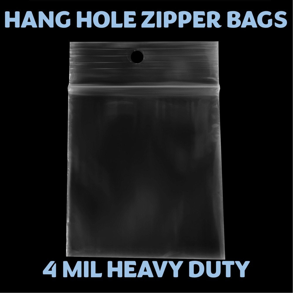 3″x4″ Hang Hole Zip Top Lock Seal Reclosable Poly Bags Zipper Baggies 4Mil