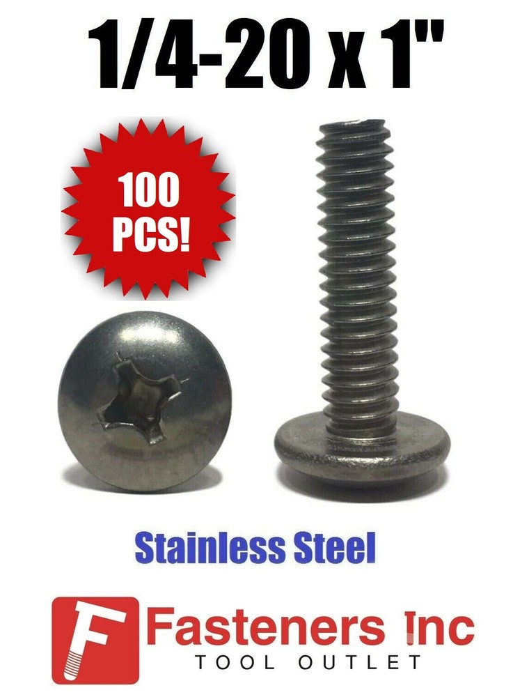 (Qty 100) 1/4-20 x 1″ Machine Screws Phillips Truss Head Stainless Steel