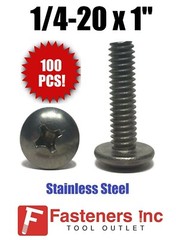 (Qty 100) 1/4-20 x 1″ Machine Screws Phillips Truss Head Stainless Steel