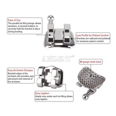 AZDENT Dental Orthodontic Brackets Braces Mini Roth MBT Slot 022/018 Hooks 345