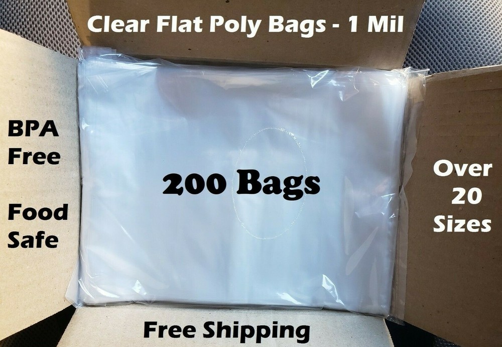 200 – Clear Plastic Bags Open Top Lay Flat 1 Mil Large Small 1Mil Poly Bolsas