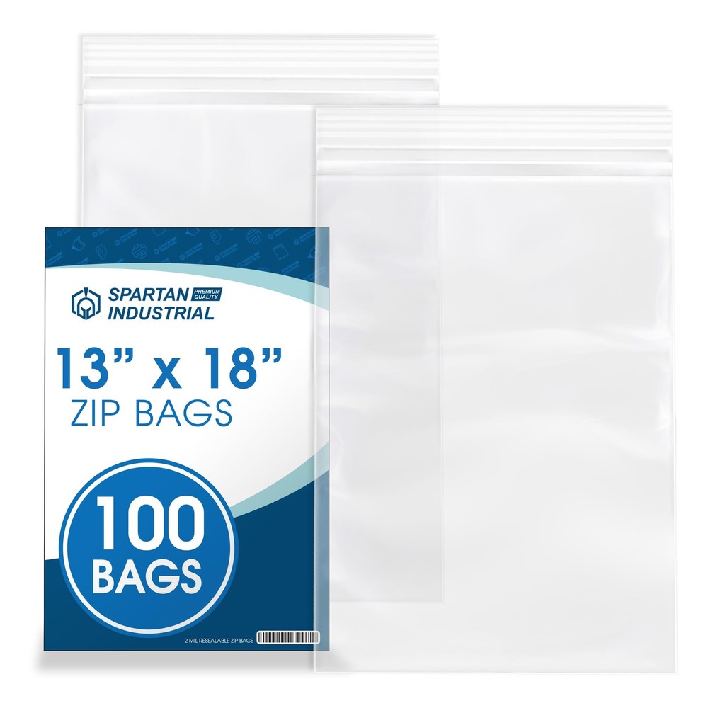 13″ X 18″ 100 Count 2 Mil Clear Reclosable Zip Plastic Poly Bags with Reseal…