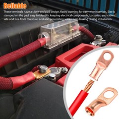 20pcs 4 AWG Gauge Copper Lugs w/ BLACK & RED Heat Shrink End Ring Terminals Wire