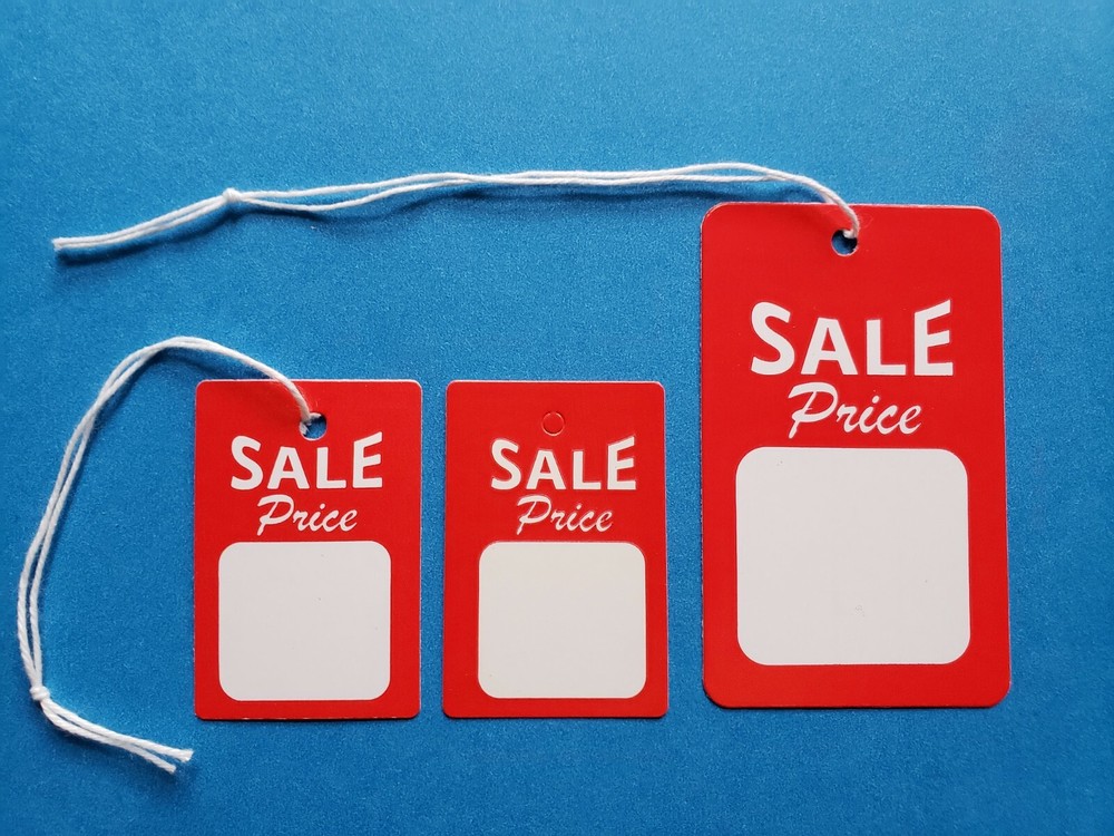 Sale Price Tags with String or Unstrung RED WHITE Large Small Retail Coupon