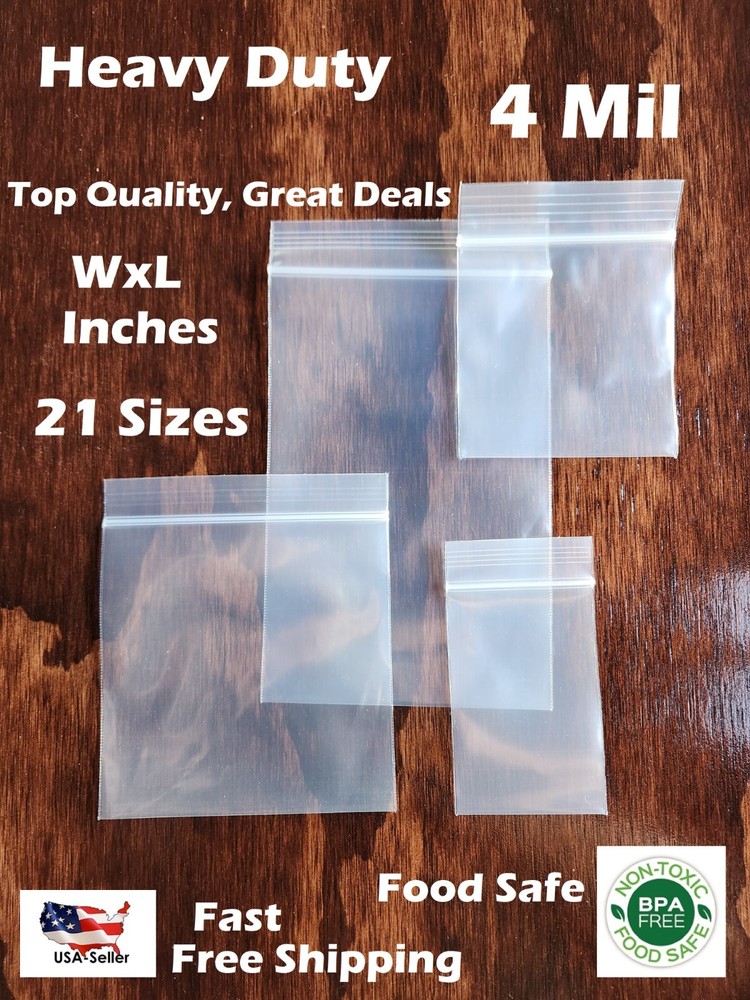 HEAVY DUTY 4 Mil Clear Zip Seal Bags Reclosable Top Lock Plastic Jewelry 4Mil