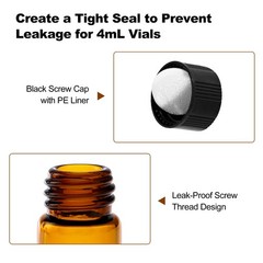 100 Pack 4ml Sample Vials 1 Dram Amber Glass Vials with Black PP Screw Caps US
