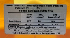 Hologic DPA/QDR-1 Bone Densitometer Anthropomorphic Spine Phantom 030-1967