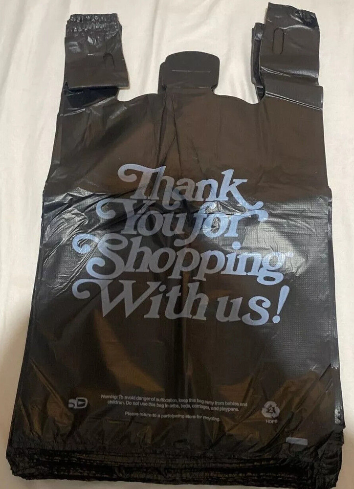 Large Size Black “Thank You” Script Heavy-Duty Plastic T-Shirt Bag 13″x23″x10″