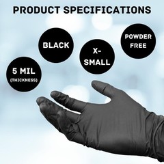 1000 Pieces, Finger-Textured Black Nitrile Powder-Free Gloves X-Small 5 MIL