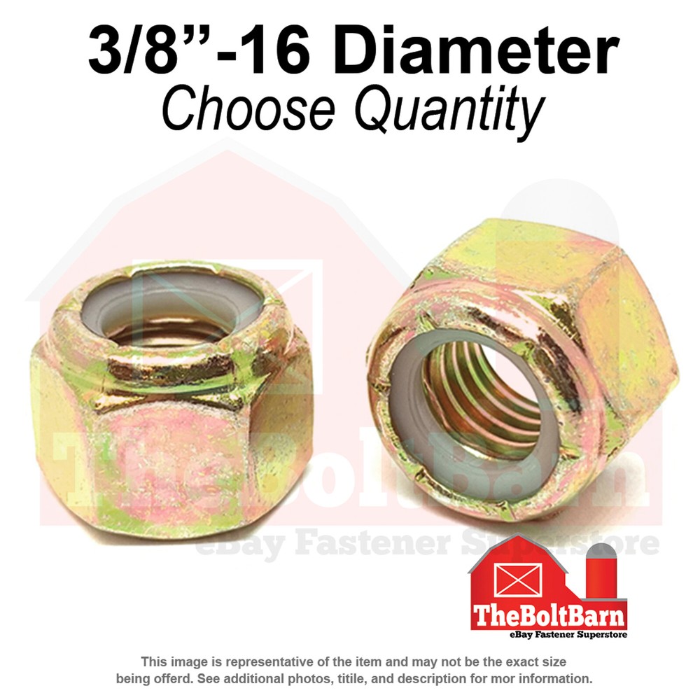 3/8″-16 Grade 8 Nylon Insert Lock Nuts Zinc Yellow Coarse Thread (Pick Qty)