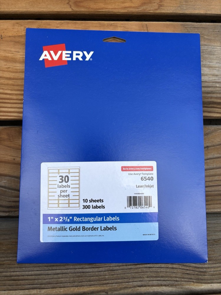 New Avery 6540 Metallic Gold Border Labels 1″ x 2 5/8″ 10 Sheets 300 Labels