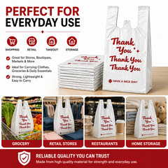 Thank You Plastic Bags 1000 Count Large 11.5×6.5×21 Heavy Duty T-Shirt Bags Bulk